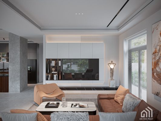 Thiết kế nội thất phòng khách theo phong cách Wabi-sabi tại An Gia Phát